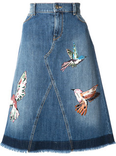 джинсовая юбка с заплатками в виде птиц Red Valentino