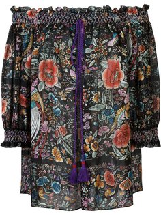 блузка с открытыми плечами и цветочным узором Roberto Cavalli