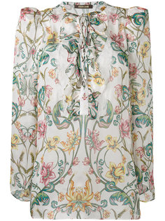 блузка с цветочным рисунком и завязками Roberto Cavalli