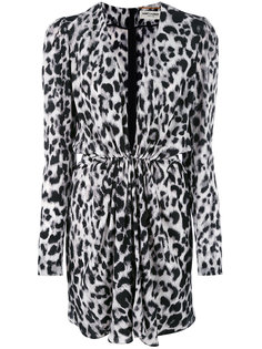 леопардовое платье с глубоким вырезом Saint Laurent