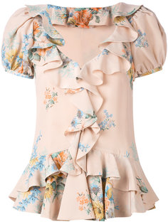 блузка с рюшами и цветочным принтом Alexander McQueen