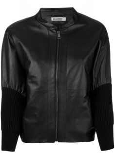 куртка из кожи с манжетами в рубчик Jil Sander