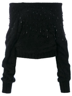 свитер с открытыми плечами с украшением из кристаллов Alberta Ferretti