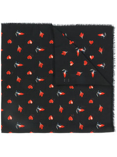 шарф с красными сердцами, молниями и пламенем Saint Laurent