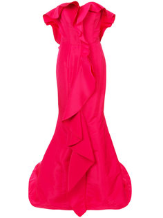 длинное платье каскадного кроя с оборками  Oscar de la Renta