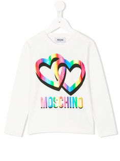 футболка с логотипом и сердцами Moschino Kids