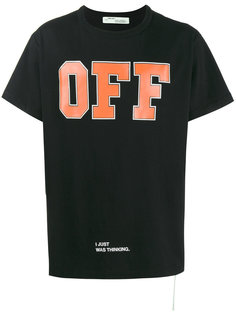 черная футболка с оранжевой надписью Off Off-White
