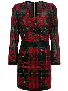 платье мини в клетку с отделкой  Balmain