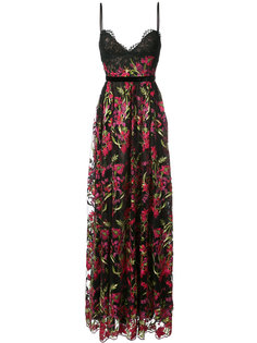 длинное вечернее платье с цветочной вышивкой Marchesa Notte