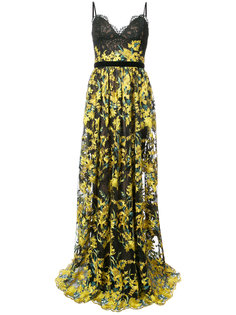 кружевное вечернее платье с цветочной вышивкой Marchesa Notte