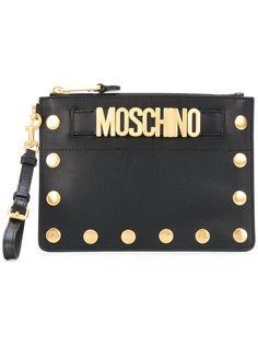 клатч с заклепками и логотипом Moschino