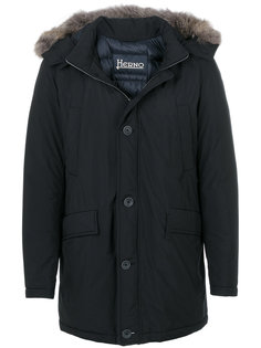 пальто с капюшоном и меховой оторочкой Herno