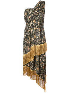 Floral printed silk one shoulder dress with scarf detail Adam Lippes