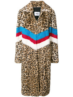 пальто в полоску с леопардовым принтом  MSGM