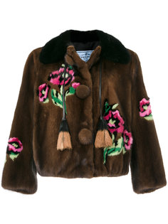 норковая куртка с цветочным рисунком Prada