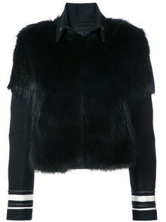 striped detail fur jacket Vera Wang