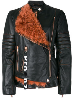 кожаная мотоциклетная куртка с поясом и панелью из овчины Proenza Schouler