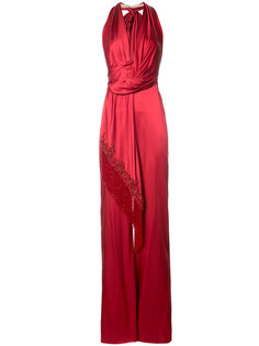 комбинезон с глубоким вырезом и бахромой Marchesa