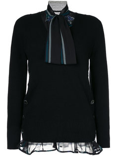 свитер с завязкой на шее и цветочным принтом Sacai