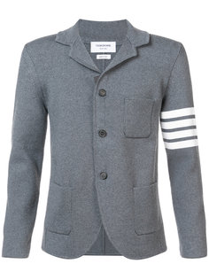 Rib Knit Sport Coat With White 4 Bar Stripe In Medium Grey Fine Merino Wool Thom Browne