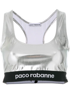 блестящий кроп-топ с логотипами на поясе Paco Rabanne