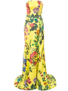 длинное платье без бретелей с цветочным принтом Monique Lhuillier