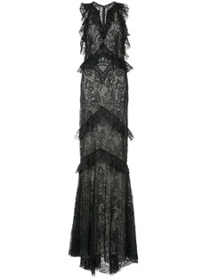 кружевное длинное платье с оборками  Monique Lhuillier