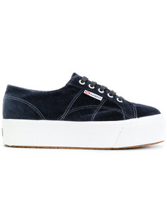 бархатные кеды на платформе Superga