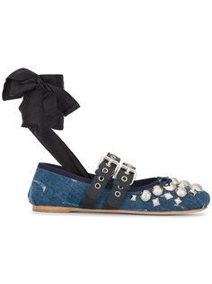 декорированные джинсовые балетки Miu Miu