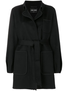 однобортное пальто с поясом  Giorgio Armani