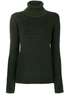 свитер-водолазка в рубчик с логотипом  Fendi