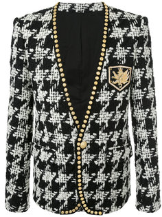 пиджак в ломану клетку с заклепками Balmain