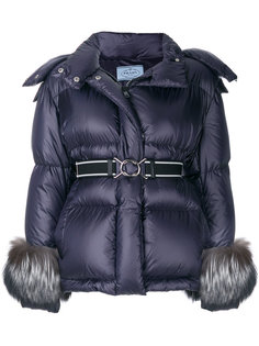 дутая куртка с мехом лисы Prada