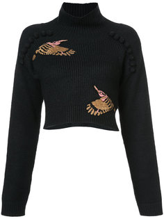 укороченный свитер с вышитыми птицами Patbo