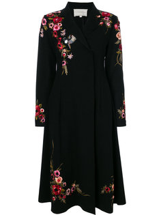 двубортное пальто с цветочной вышивкой Amen