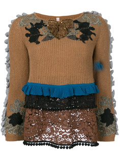 свитер с вышивкой и оборками Antonio Marras