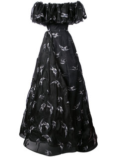 длинное платье с принтом птиц Christian Siriano