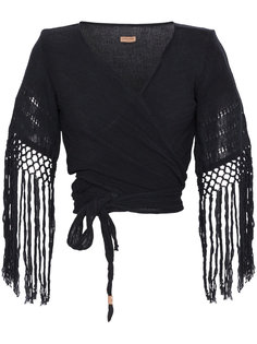 Luum fringed basketweave cotton wrap top Caravana