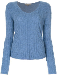 джемпер вязки с диагональными косичками с V-образной горловиной N.Peal