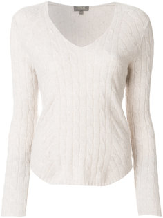 джемпер вязки с диагональными косичками с V-образной горловиной N.Peal