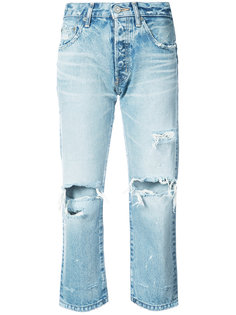 укороченные джинсы с протертостями Moussy