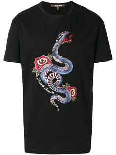футболка с вышивкой змеи Roberto Cavalli