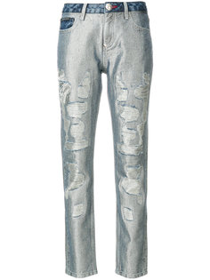 блестящие джинсы с потертой отделкой Philipp Plein