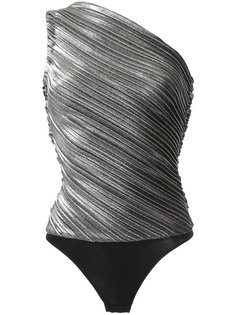 плиссированное боди на одно плечо с эффектом металлик Mugler