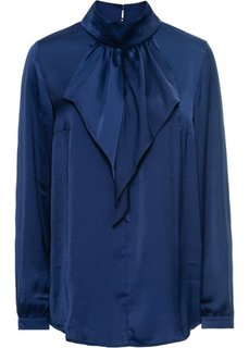 Сатиновая блузка с воланом (темно-синий) Bonprix
