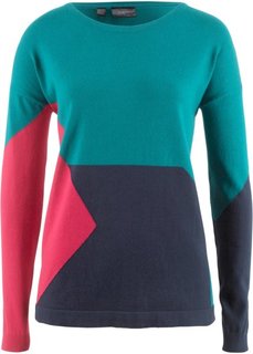 Пуловер в стиле пэчворк (бирюзовый кобальтовый с узором) Bonprix
