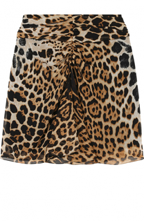 Шелковая мини-юбка с леопардовым принтом Saint Laurent