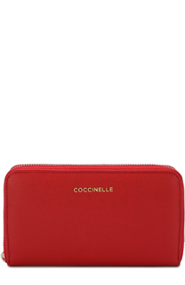 Кожаный кошелек на молнии с логотипом бренда Coccinelle