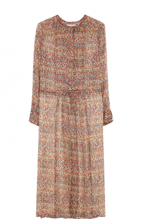Шелковое платье-миди с длинным рукавом и круглым вырезом Isabel Marant Etoile