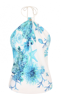 Шелковый топ с принтом и открытой спиной Roberto Cavalli